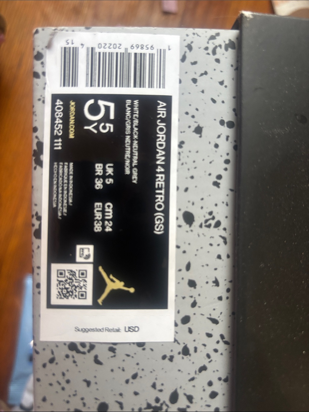 Nike Air Jordan 4 Retro (Gs) Box Label - White/Black/Gray